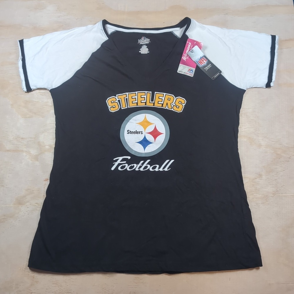 NWT Majestic NFL Team Apparel Pittsburgh Steelers Womens 1X V Neck T-Shirt